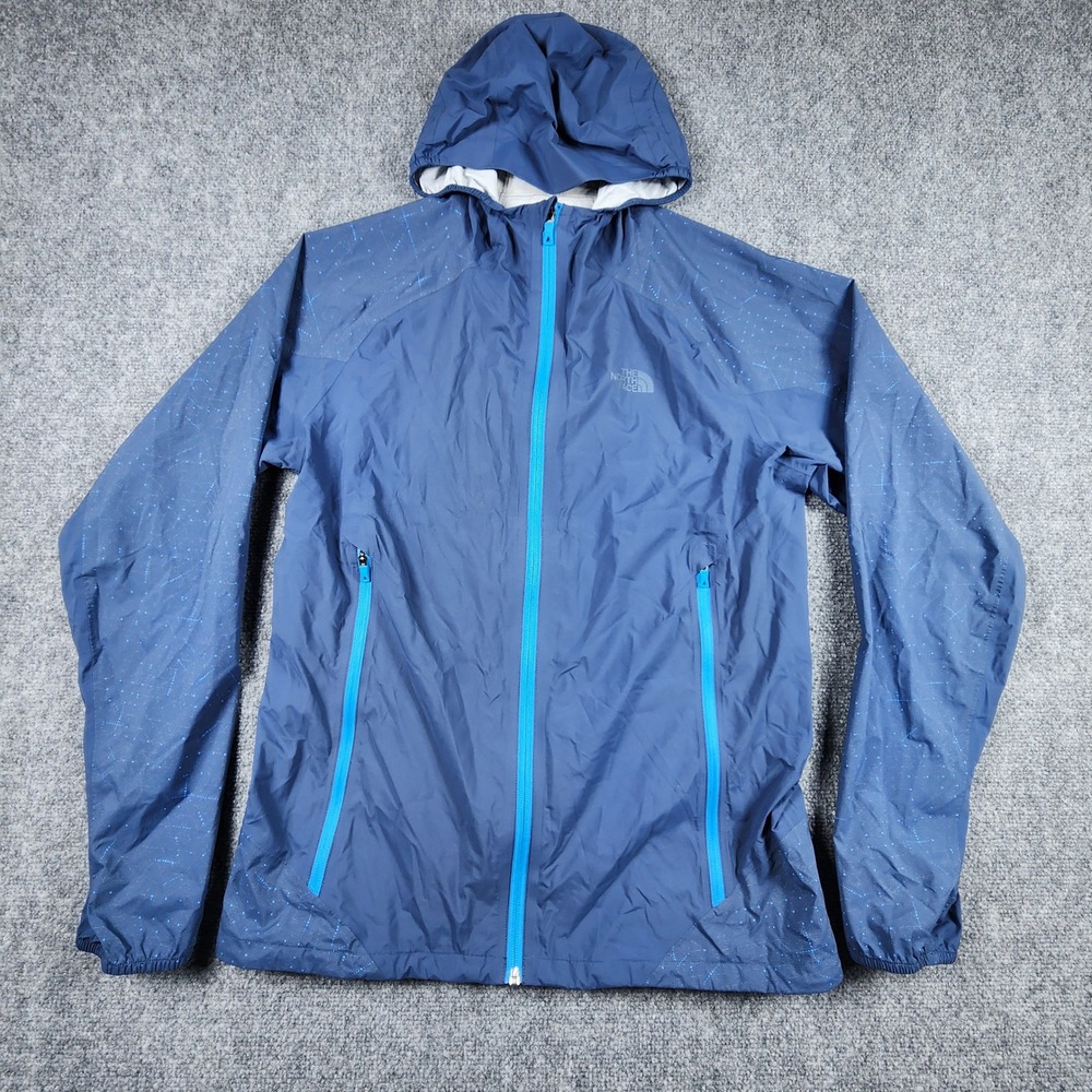 The North Face Mens Blue Hooded Windbreaker Jacket Medium Full Zip Lightweight
